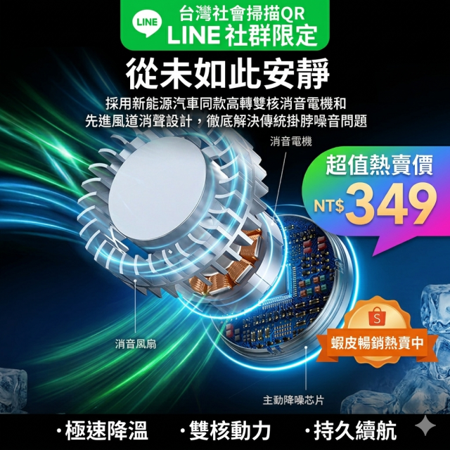 【八核強勁動力】智能掛脖風扇 冰感颶風1秒降溫｜數顯電量 隨身無葉風扇 戶外/通勤/運動 蝦皮熱銷