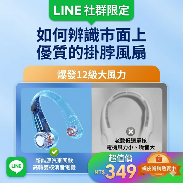 【八核強勁動力】智能掛脖風扇 冰感颶風1秒降溫｜數顯電量 隨身無葉風扇 戶外/通勤/運動 蝦皮熱銷