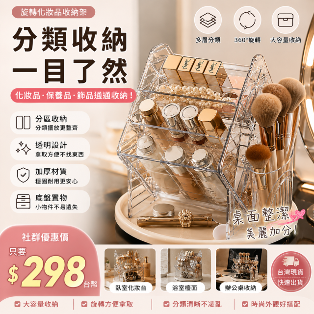 【360°旋轉化妝品收納架】